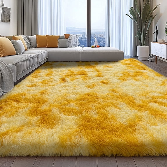 ZENELESS Large Fluffy Area Rugs for Living Room,8x10 Shag Rectangular Carpets for Bedroom, Tie-Dye Yellow