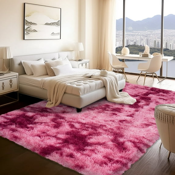 ZENELESS Large Fluffy Rugs for Living Room,8x10ft Rectangular Shag Rug Carpets for Living Room Bedroom Nursery Tie-dye&Red