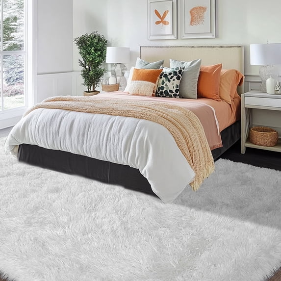ZENELESS Large Fluffy Rugs for Living Room,8x10ft Rectangular Shag Rug Carpets for Living Room Bedroom Nursery White