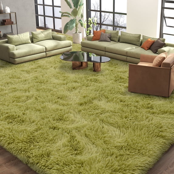 ZENELESS Large Fluffy Rugs for Living Room,9x12ft Rectangular Shag Rug Carpets for Living Room Bedroom Nursery Grass Green