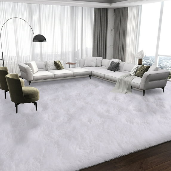 ZENELESS Large Fluffy Rugs for Living Room,9x12ft Rectangular Shag Rug Carpets for Living Room Bedroom Nursery White