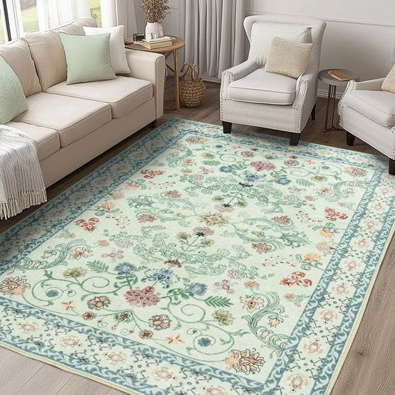 ZENELESS Machine Washable Rug, 6x9 Foldable Non-Slip Traditional Style Carpet for Living Room Dining Room Bedroom Kitchen Home Office Nursery,Apricot