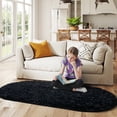 thumbnail image 1 of ZENELESS Oval Plush Fluffy Carpets for Living Room, Anti-Skid Fuzzy Comfy Rug for Bedroom, 2.6 x 5.3ft Black, 1 of 7