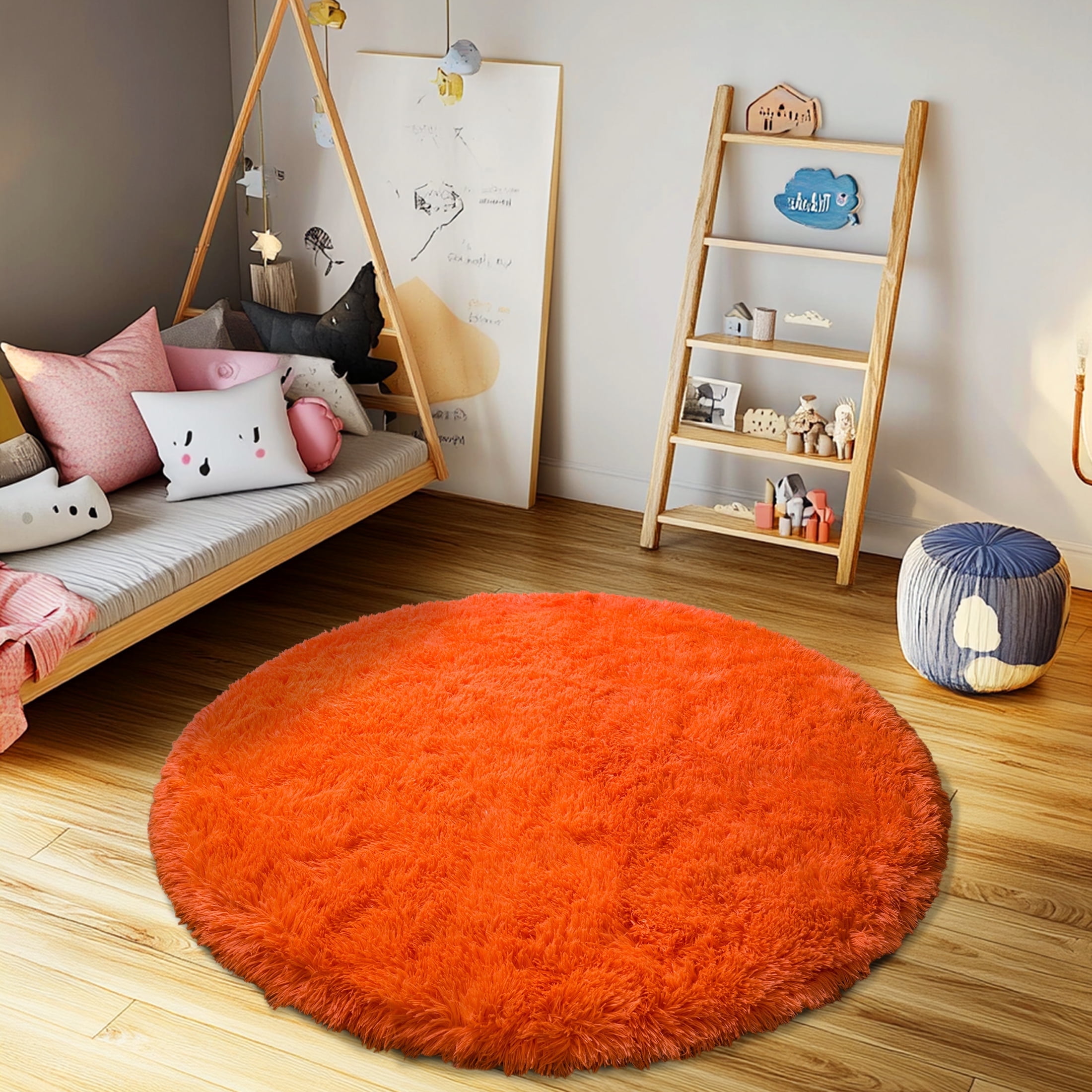 ZENELESS Shaggy Circular Rug,4x4ft Orange Ultra-Soft Plush Modern Round ...