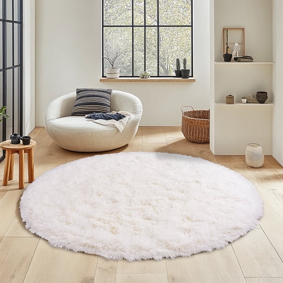 ZENELESS Small Fluffy Shag Circle Rug for Nursery Room,3x3ft Cream White Fuzzy Plush Rug for Dorm,Kids Girls Boys Room,Reading Nook,Home Decor