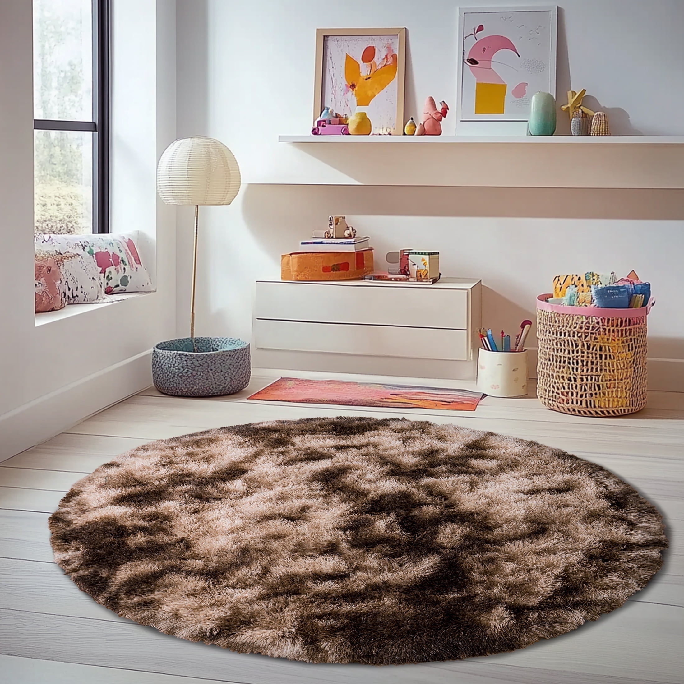 ZENELESS Small Fluffy Soft Round Rugs for Teen's Room,3x3ft Non-Slip ...