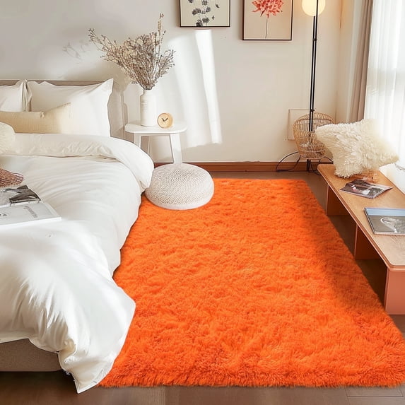 ZENELESS Solid Shag Collection Rug,4x6ft Tiger Orange Fluffy Area Rugs Perfect for Kid's Room, Cloakroom