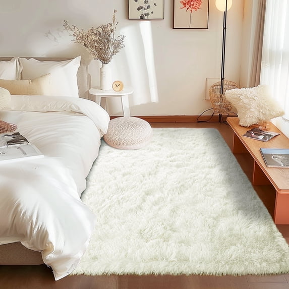 ZENELESS Solid Shag Collection Rug,5x7ft Cream Area Fluffy Rugs Perfect for Living Room, Dining Room