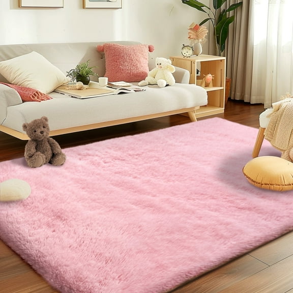 ZENELESS Solid Shag Collection Rug,5x7ft Pink Fluffy Area Rugs Perfect for Living Room, Dining Room