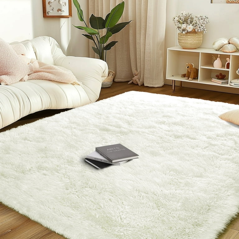 ZENELESS Solid Shag Collection Rug,6x9ft Cream Area Large Fluffy Rugs Perfect for Dining Room, Bedroom