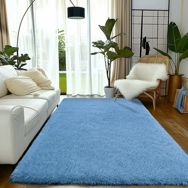 ZENELESS Solid Shag Collection Rug,6x9ft Gray Blue Large Fluffy Area Rugs Perfect for Dining Room, Bedroom