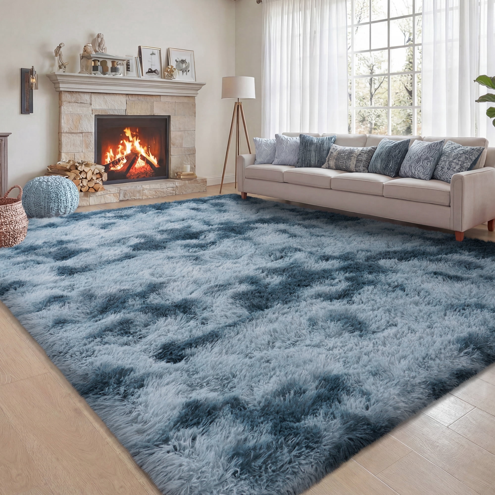 ZENELESS Super Soft Fluffy Rug,6x9ft Anti-skid Shaggy Rug, Plush Floor Carpet for Living Room Bedroom Nursery Tie-dye Blue&Gray