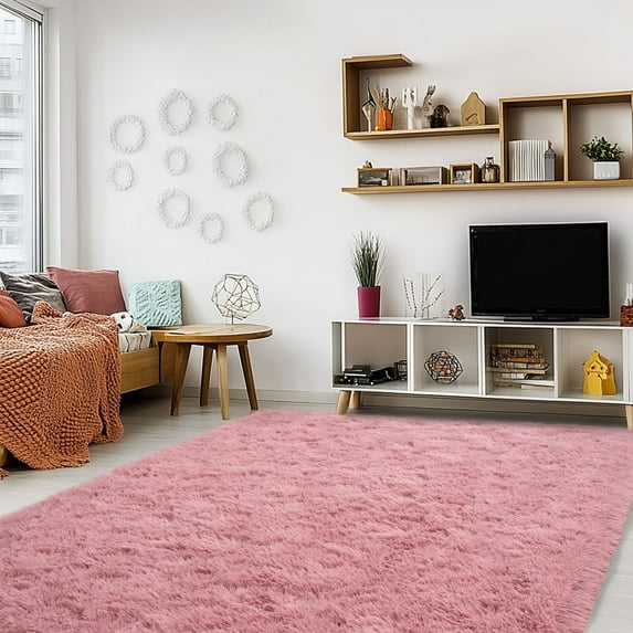 ZENELESS Super Soft Fluffy Rug,6x9ft Anti-skid Shaggy Rug, Plush Floor Carpet for Living Room BedroomNursery Girls' Rooms Bean Pink