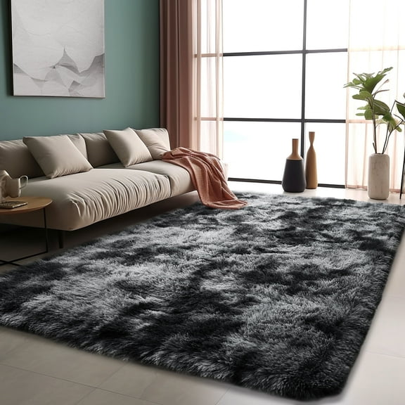 ZENELESS Super Soft Fluffy Rug for Bedroom,6x9 Anti-Skid Plush Floor Carpet for Living Room Kids Room Nursery Home Decor Tie-dye Black Gray