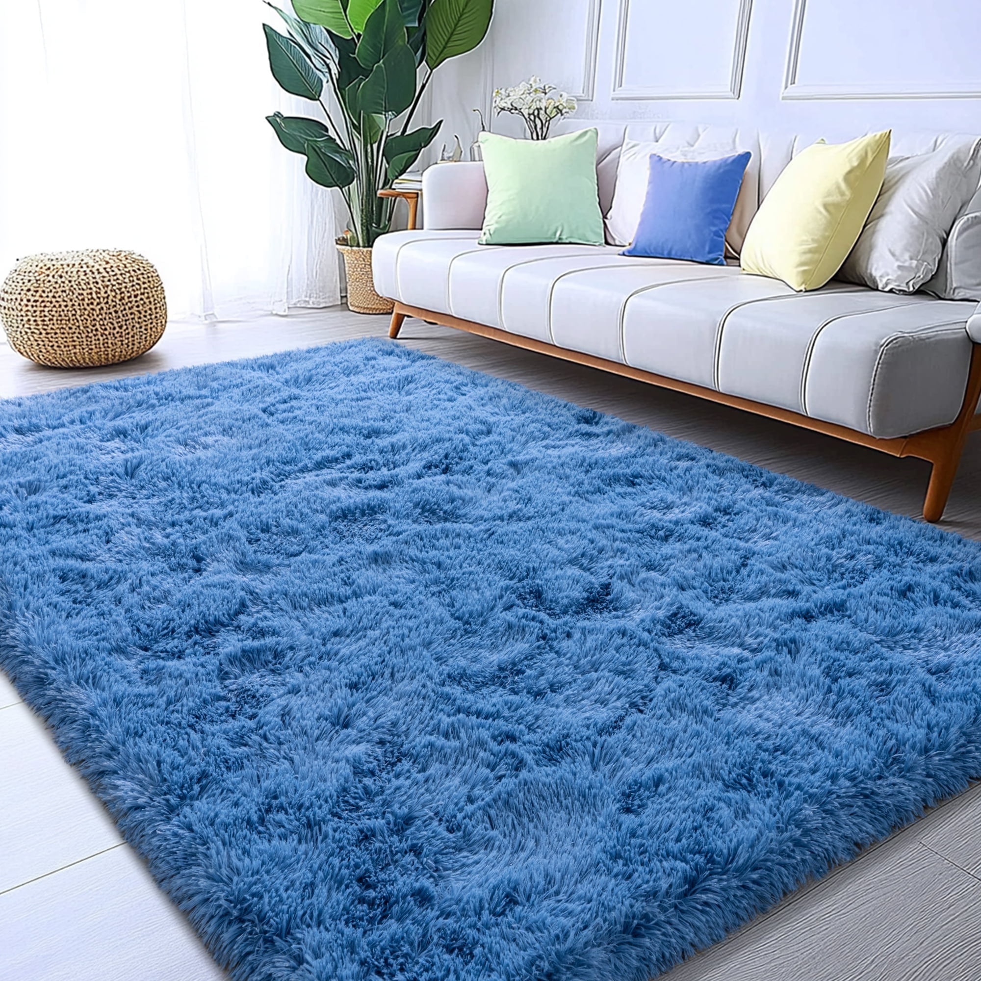 ZENELESS Super Soft Fluffy Rug for Bedroom,6x9 Cobalt Blue Anti-Skid ...