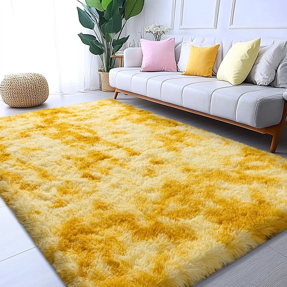 ZENELESS Super Soft Fluffy Rug for Bedroom,6x9 Tie-Dye Yellow Anti-Skid Plush Floor Carpet for Living Room Home Decor