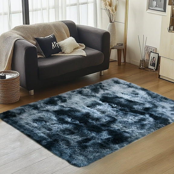 ZENELESS Ultra Soft Rug for Living Room,3x5ft Non-Slip Shaggy Area Rugs, Plush Fluffy Carpets for Bedroom Kids Room Nursery Home Decor Tie-dye Blue and Gray