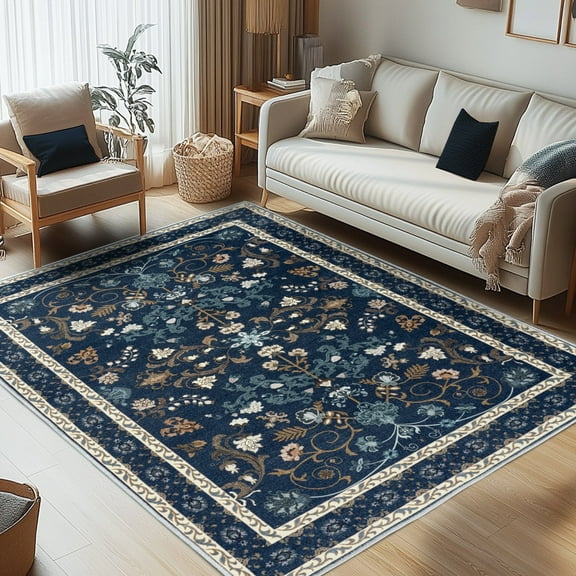 ZENELESS Washable Area Rug,4x6 Non-Slip Foldable Ultra-Thin Soft Carpet for Living Room Bedroom Bathroom Kitchen Entryway Office,Dark Blue