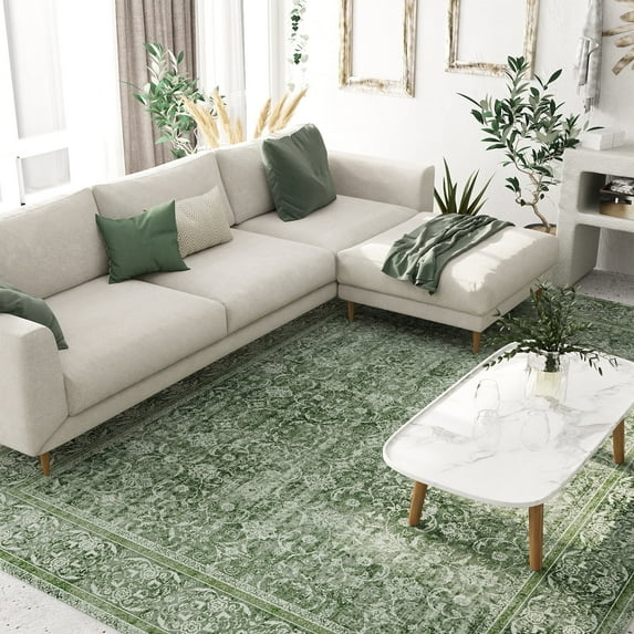 ZENELESS Washable Area Rug,5x7 Ultra-Thin Non-Slip Soft Carpet for Living Room Bedroom Bathroom Home Office,Green