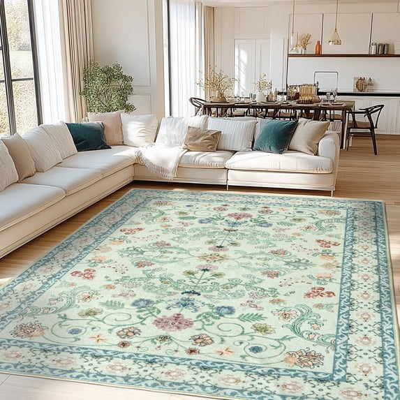 ZENELESS Washable Large Area Rugs for Living Room, 8x10 Non-slip Carpet for Dining Room,Modern Accent Rug for Bedroom, Apricot