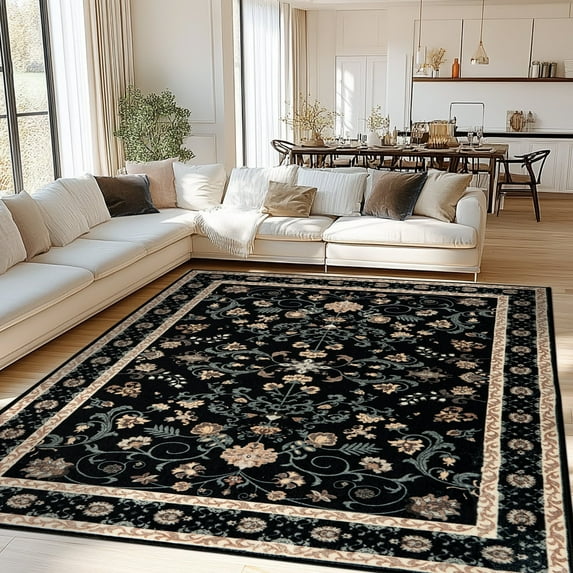 ZENELESS Washable Large Area Rugs for Living Room, 8x10 Non-slip Carpet for Dining Room,Modern Accent Rug for Bedroom, Black