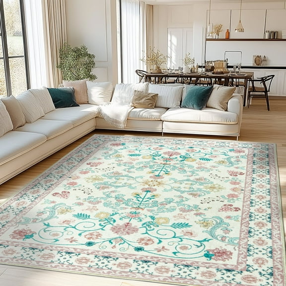 ZENELESS Washable Large Area Rugs for Living Room, 8x10 Non-slip Carpet for Dining Room,Modern Accent Rug for Bedroom, Pink