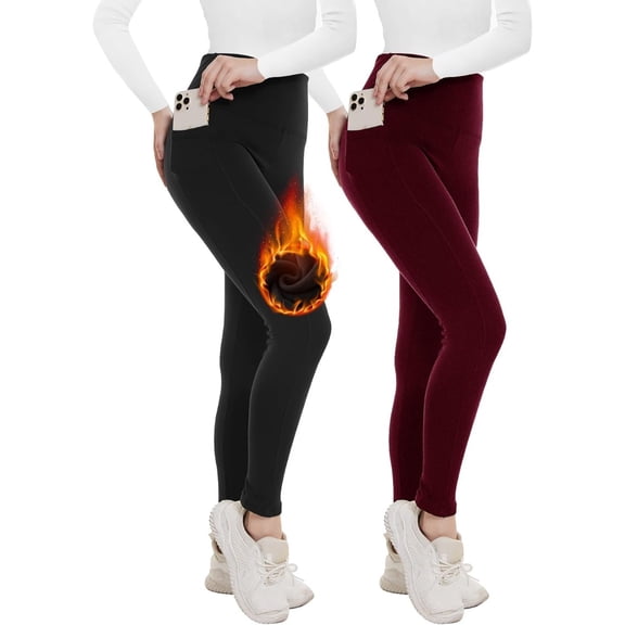 ZENFLEX 2 Pack Fleece Lined High Waisted Leggings for Women - Warm Winter Pants Tummy Control Yoga Hiking Running Tights
