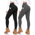thumbnail image 1 of ZENFLEX 2 Pack Fleece Lined Leggings Women with Pockets - High Waisted Soft Winter Thermal Warm Tummy Control Yoga Pants, 1 of 6