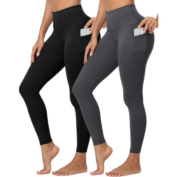 ZENFLEX 2 Pack Women's Fleece Lined Leggings with Pockets,Winter Warm Lined Workout Yoga Pants High Waisted Thermal Tights