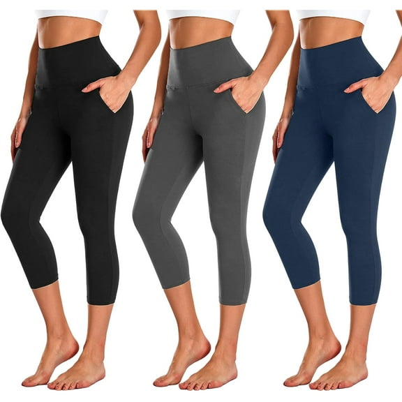 ZENFLEX 3 Pack Capri Leggings for Women with Pockets-High Waisted Tummy Control Workout Gym Yoga Pants