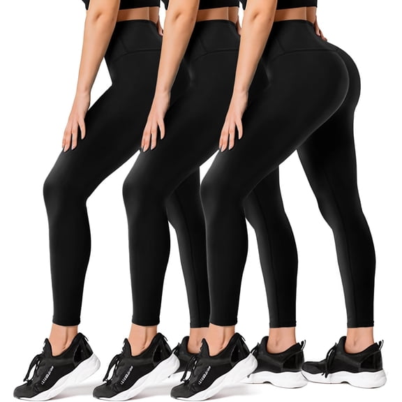 ZENFLEX 3 Pack Leggings for Women High Waisted Soft Black Yoga Pants for Workout Athletic Running Reg & Plus Size