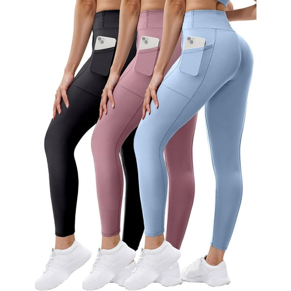 ZENFLEX 3 Pack Leggings with Pockets for Women,High Waisted Tummy Control Soft Yoga Pants for Workout,Active,Running,Lounge
