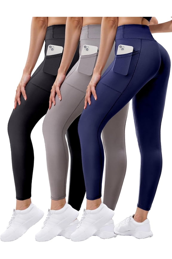 3 Pack Leggings with Pockets for Women,High Waisted Tummy Control Soft Yoga Pants for Workout,Active,Running,Lounge