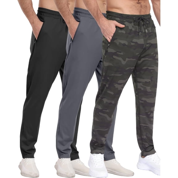 ZENFLEX 3 Pack Mens Athletic Sweatpants with Zipper Pockets,Workout Gym Joggers Pants for Men Running Jogging Pants