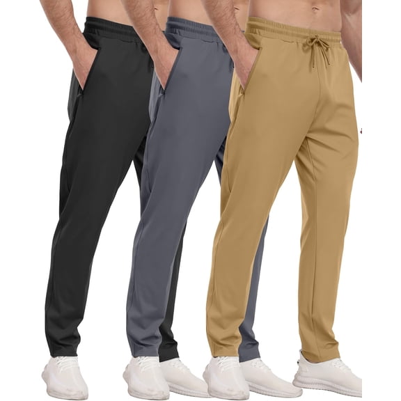 ZENFLEX 3 Pack Mens Athletic Sweatpants with Zipper Pockets,Workout Gym Joggers Pants for Men Running Jogging Pants