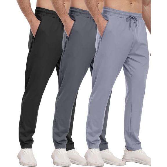ZENFLEX 3 Pack Mens Athletic Sweatpants with Zipper Pockets,Workout Gym Joggers Pants for Men Running Jogging Pants