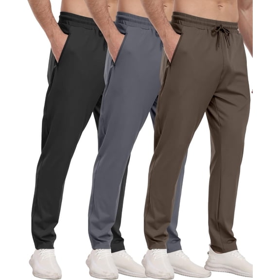 ZENFLEX 3 Pack Mens Athletic Sweatpants with Zipper Pockets,Workout Gym Joggers Pants for Men Running Jogging Pants