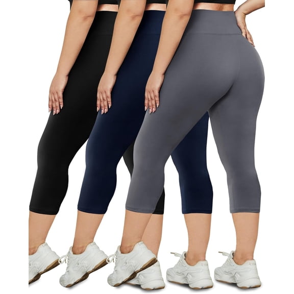 ZENFLEX 3 Pack Plus Size Leggings for Women-High Waist Stretchy Soft Pants for Workout Running Yoga