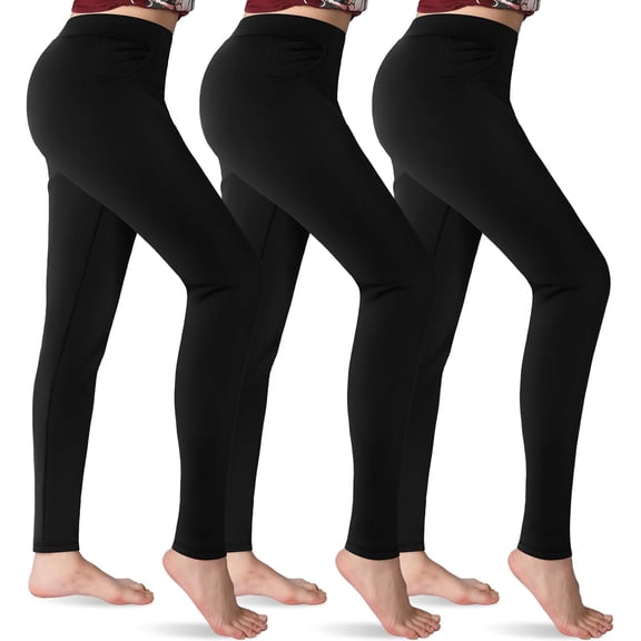 ZENFLEX 3 Pcs Women Thermal Fleece Lined Leggings with Pockets Mid Rise Winter Warm Yoga Pants for Outdoor