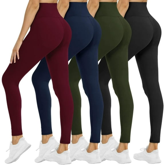 ZENFLEX 4 Pack Leggings for Women - High Waisted Tummy Control Soft Black Capri Yoga Pants with Pockets for Workout