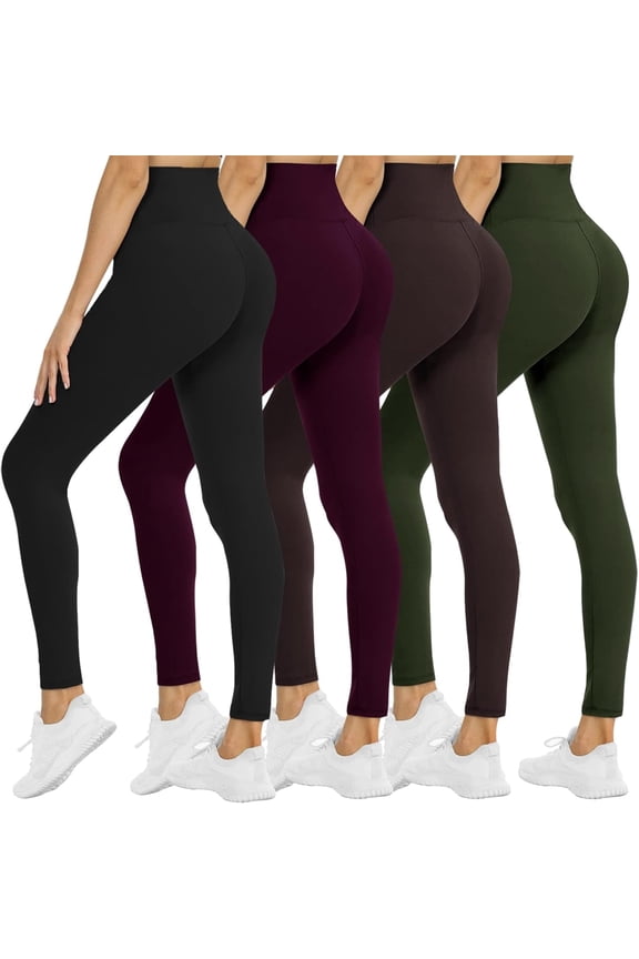 4 Pack Leggings for Women - High Waisted Tummy Control Soft Black Capri Yoga Pants with Pockets for Workout