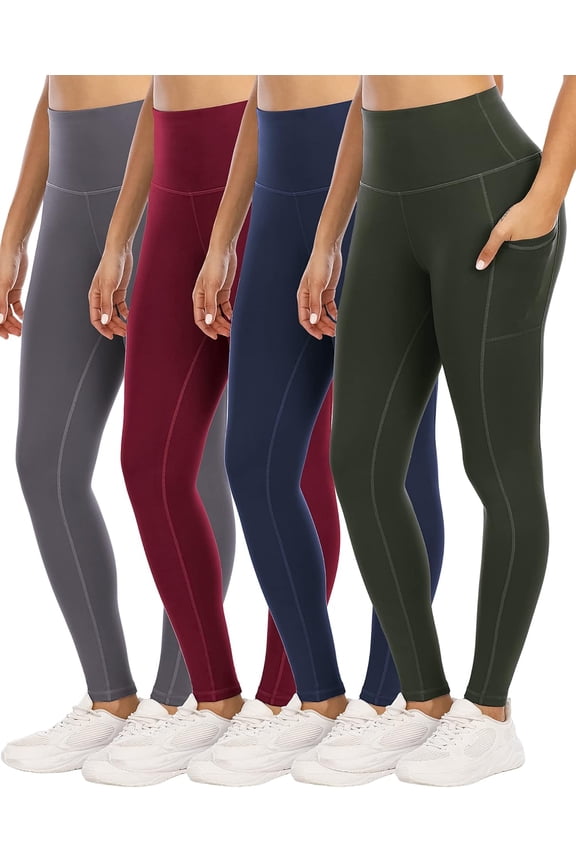 4 Pack Leggings with Pockets for Women,High Waist Tummy Control Workout Yoga Pants