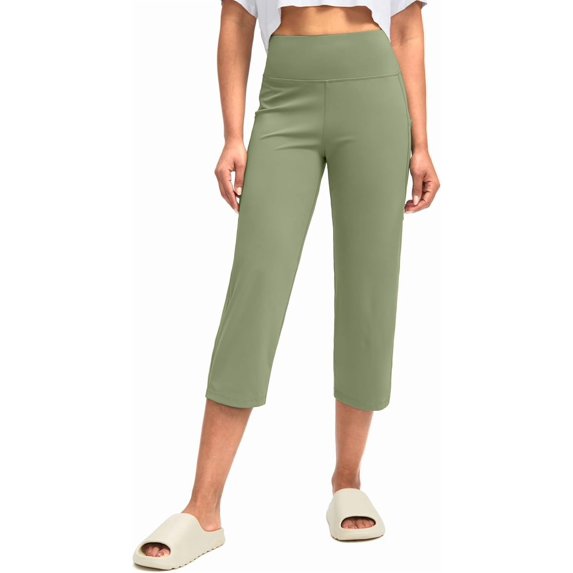 ZENFLEX Capri Pants for Women High Waist Workout Yoga Pants with Pockets Tummy Control Leggings Crop Straight