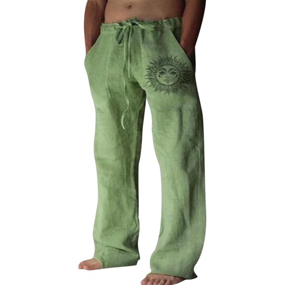 ZENFLEX Cotton Linen Pants Men, Summer Beach Pants Loose Fit with Elastic Waist Drawstring