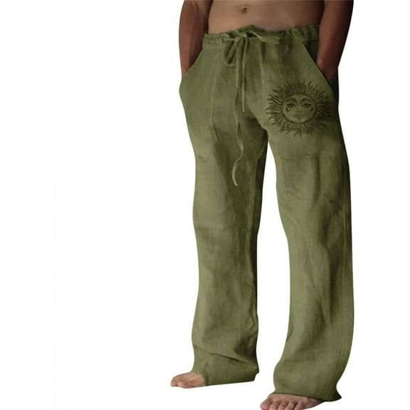 ZENFLEX  Cotton Linen Pants Men, Summer Beach Pants Loose Fit with Elastic Waist Drawstring