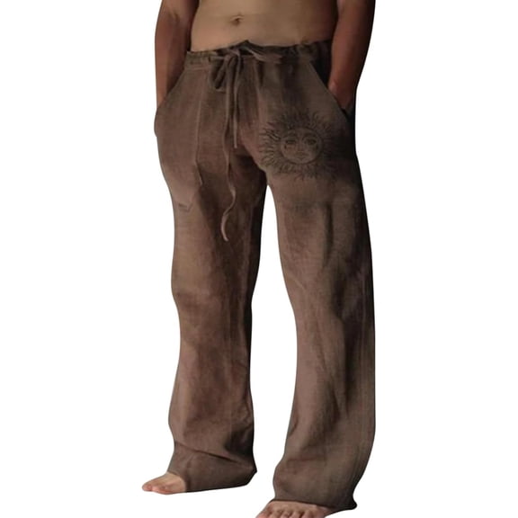 ZENFLEX Cotton Linen Pants Men, Summer Beach Pants Loose Fit with Elastic Waist Drawstring