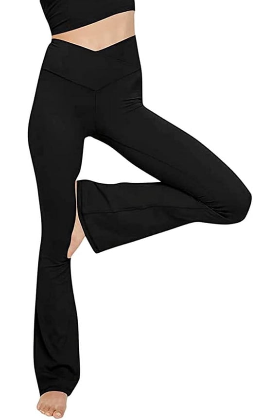Women's Casual Bootleg Yoga Pants V Crossover High Waisted Flare Workout Pants Leggings