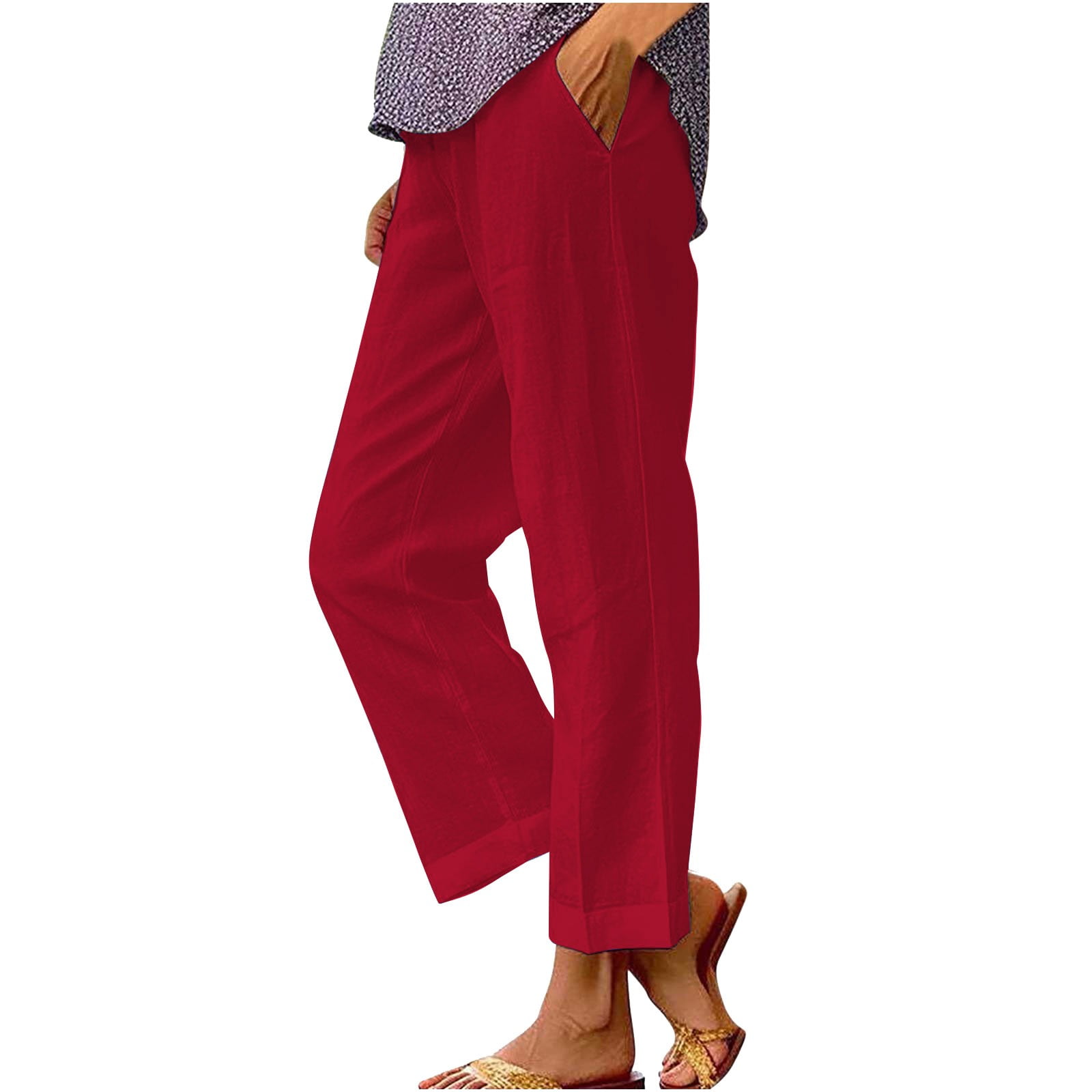 ZENFULYQE 2024 Linen Pants Slacks for Women Petite Wide Leg Chinos