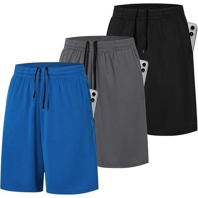 3 Pack Men's Sport Shorts Gym Athletic Shorts with Two Pockets Quick Dry for Jogger,Trainning,Workout