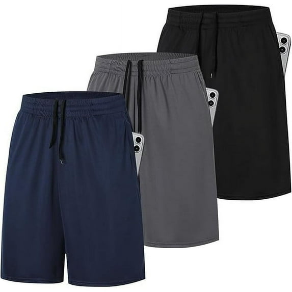 ZENGVEE 3 Pack Men's Sport Shorts Gym Athletic Shorts with Two Pockets Quick Dry for Jogger,Trainning,Workout